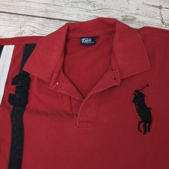 Polo Ralph Lauren Red Short Sleeve Rugby Shirt Striped Crest – Men’s XXL - Picture 2 of 7